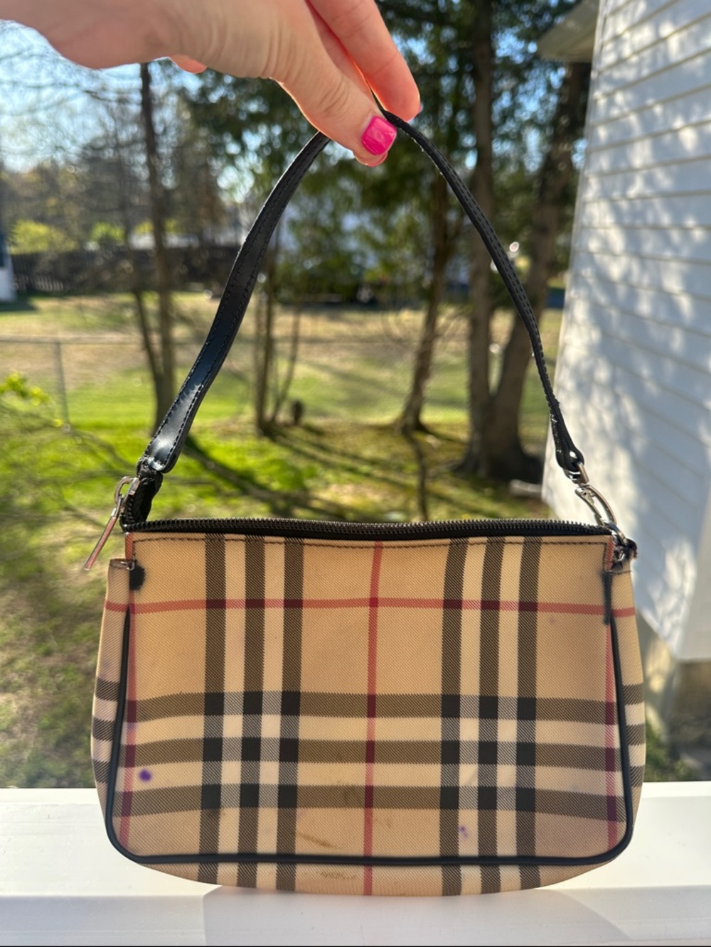 VINTAGE Burberry Bag Beige Nova Check Handbag Y2k 90s Pouchette Pochette RARE
